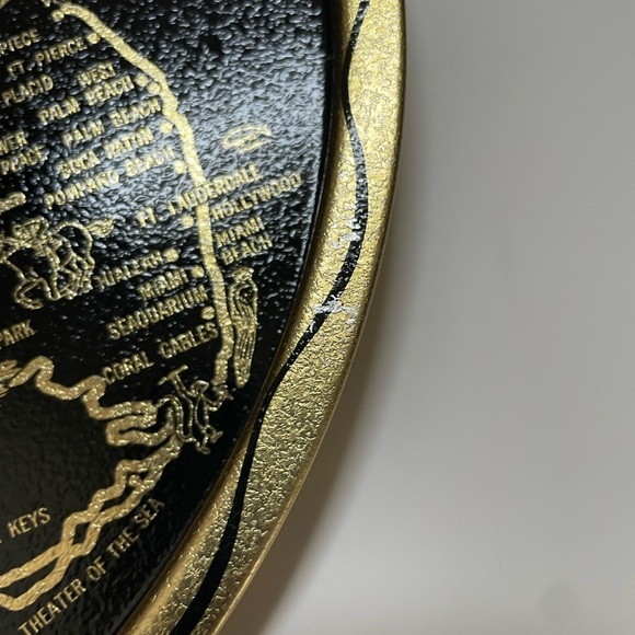 Vintage Map Of Florida Souvenir Tray Decorative Metal Hibiscus Flower - Picture 8 of 11